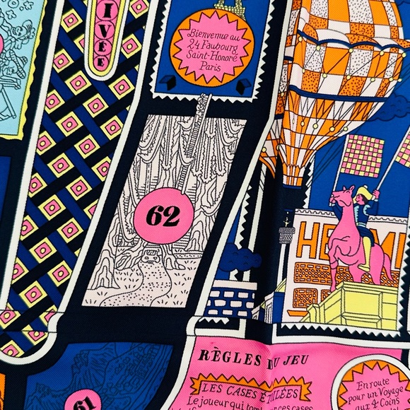 HERMES LE TOUR DU MONDE EN 63 CASES SILK TWILL 90CM SCARF - Picture 4 of 11